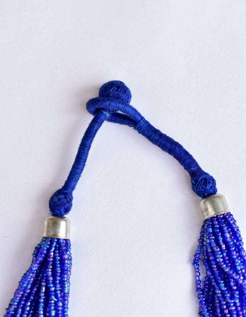 Blue Pottery Three Bead Side Necklace In Blue